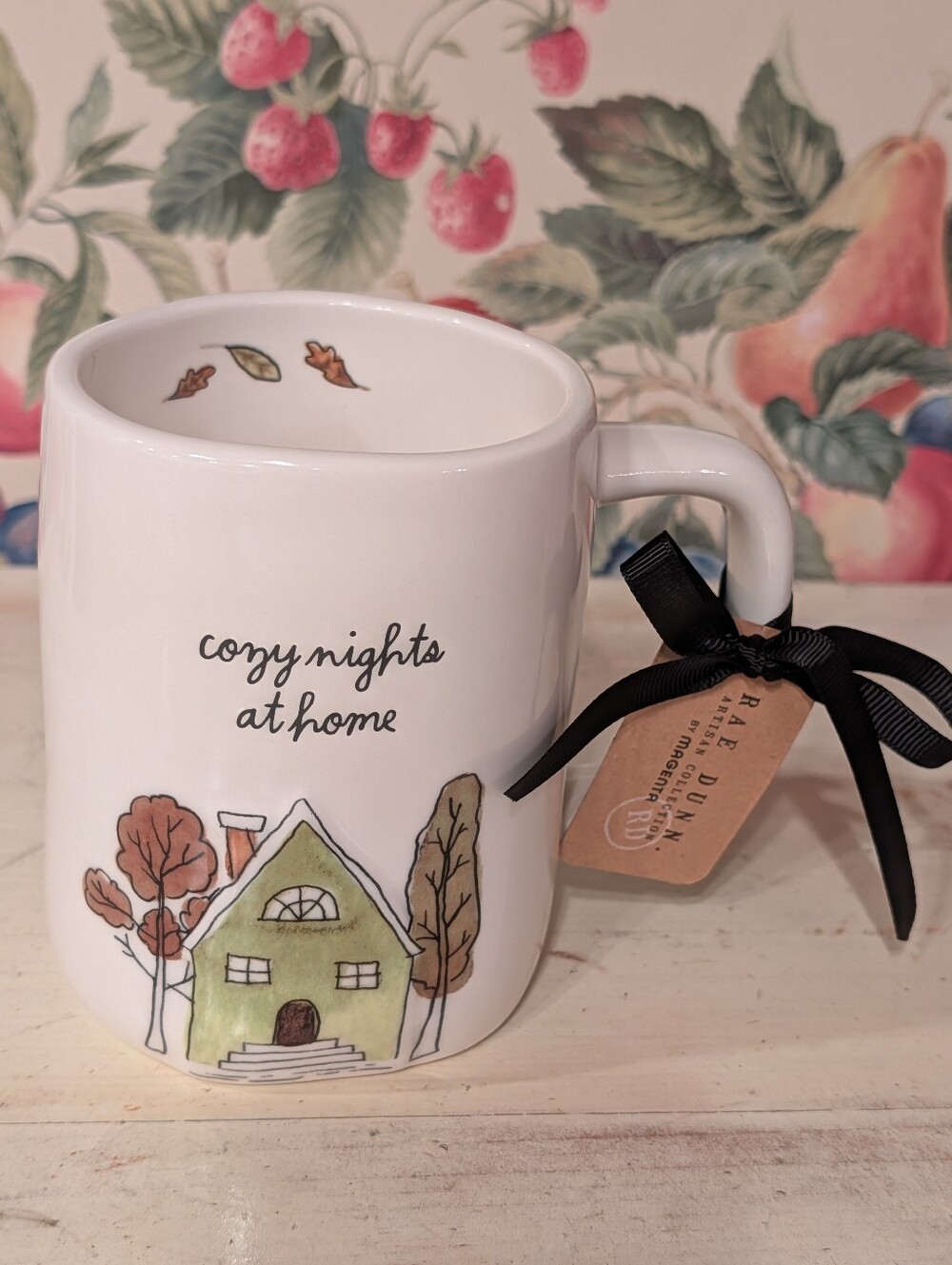 NWT Rae Dunn White Ceramic Cozy Nights At Home Fall 2026 Cottage Leaves Mug